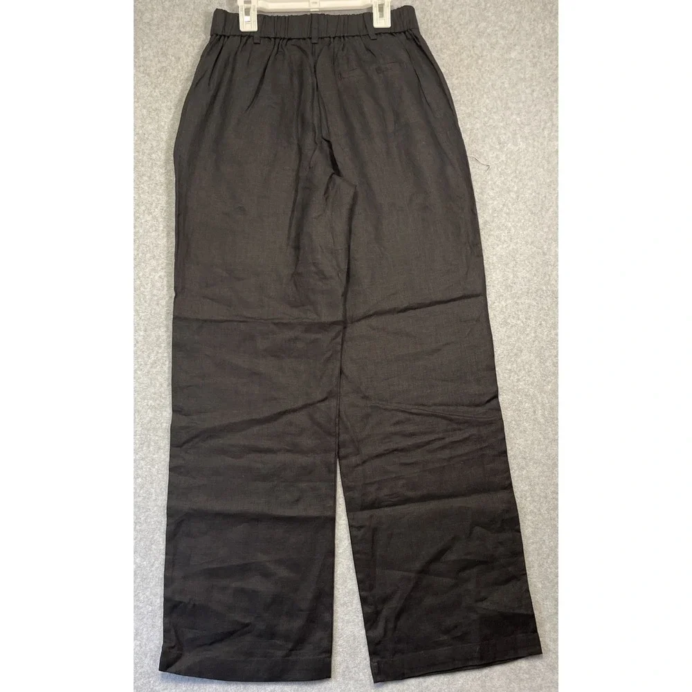Quince Women 100% European Linen Pleated Trousers Black Sz 2 Office Workwear